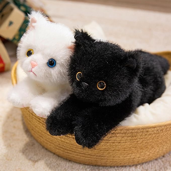 PEACH CAT Cat Stuffed Animal 12" Realistic Kitten Plushies Soft Plush Toys Gifts for Kids Black