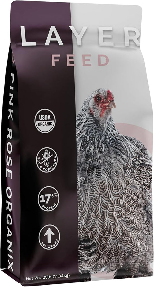 Layer Pellet Feed, 25lbs - Non-GMO, High-Protein Poultry Feed for Healthy Hens & Nutritious Eggs, 17.5% Protein - USDA Certified Organic Blend, Soy & Corn-Free