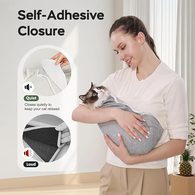 Cat Wrap for Cutting Nails, Self-Adhesive Cat Nail Clipping Restraint Bag, Anti-Scratch Cat Grooming Wrap Swaddle for Meds, SubQ Fluids, Ear Cleaning, Teeth Brushing & Vet Visits,Grey,S