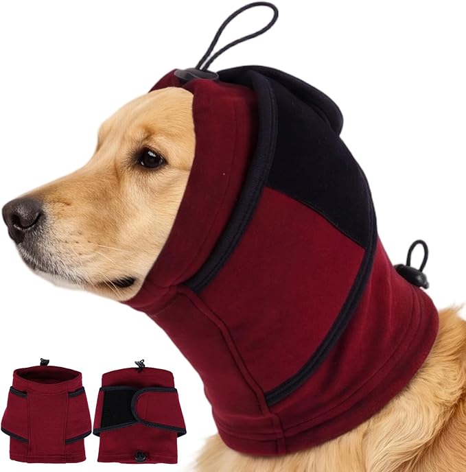 Nanaki Dog Calming Hoodie & Ear Cover, Large July 4th Head Wrap with Ear Pads - No-Shake Hematoma Protection, Noise Cancelling for Fireworks, Grooming, Blow Dryer & Bath,Ear Warmers