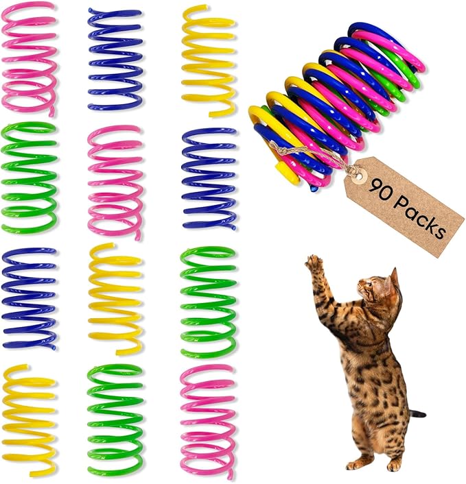 Cat Spring Toys 90 Packs for Indoor Cats, Durable Plastic Spring Coils Attract Cats to Swat, Bite, Hunt, Interactive Spring Toys for Kittens