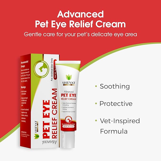 SHEVAT VITAMINS Pet Eye Relief Cream – Soothes Irritation & Moisturizes Dry Eyes – Dog Eye Cream, Cat Eye Ointment, and Pet Eye Care for Dogs, Cats & Horses – 7g Tube