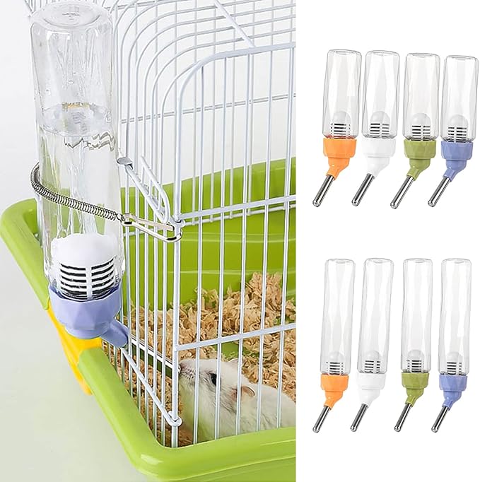 Water Bottle with Filter Leakproof Water Dispenser for Small Animals Drip Metal Nozzle - White - M