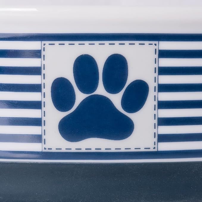 Bone Dry Paw & Patch Ceramic Pet Collection, Small Set, 4.25x2", Nautical Blue, 2 Piece