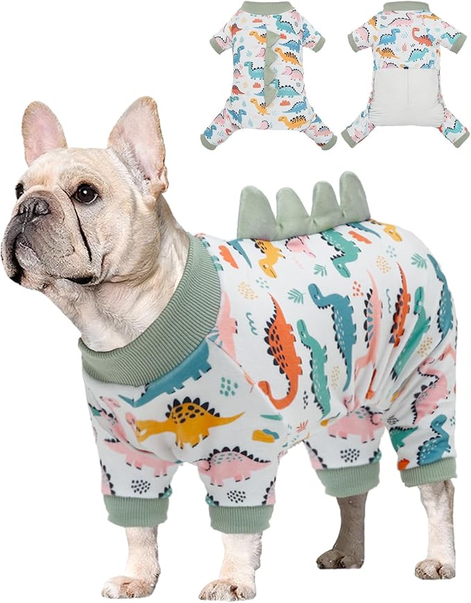 CuteBone Dinosaur Costume Dog Pajamas, Stretchy Spandex Crystal Velvet Sleepwear Coat for Small Dogs, Soft & Warm Pet Outfit Clothes for Cold Weather, Cozy Pullover Design COSP17S