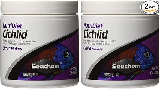 Seachem NutriDiet Cichlid Fish Flakes - Probiotic Formula with GarlicGuard 30g/1oz (Pack of 2)