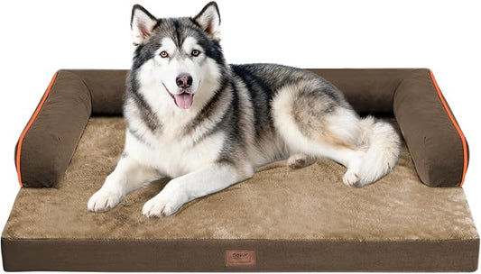 MEKIY Orthopedic Waterproof Dog Bed with Bolster for Extra Large Size Dogs | Pillow Support for Neck Relief, Egg Crate Foam, Waterproof Liner, Anti-Slip Bottom, Removable Bolster Cover, 48 x 33 Inch
