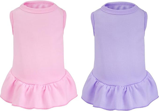 2 Pcs Dog Dresses Cat Skirt Solid Color Dog Clothes Summer Sleeveless Puppy Girl Clothes for Small Pet Dogs Cats (Pink,Light Purple, Medium)