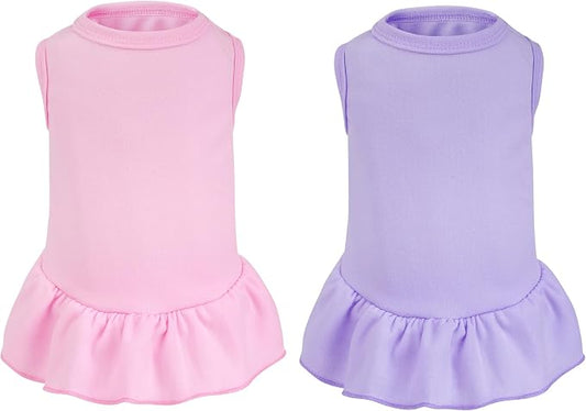 2 Pcs Dog Dresses Cat Skirt Solid Color Dog Clothes Summer Sleeveless Puppy Girl Clothes for Small Pet Dogs Cats (Pink,Light Purple, Large)