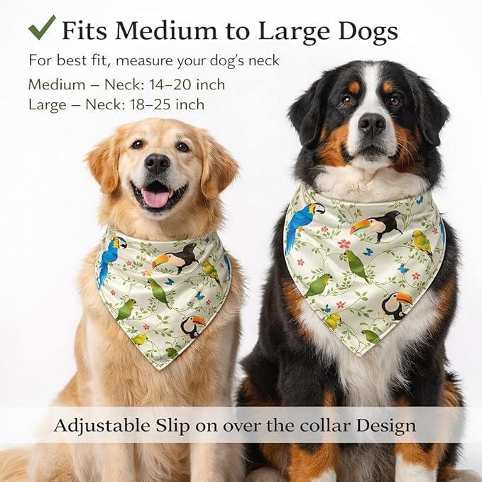 Luxury Satin Dog Bandana – Slip-On Collar Style, Premium Pet Scarf for Medium, Large & XL Dogs – Special Occasion Accessory (Collar Not Included) (Medium - Extra Large, Toucan (G) Luxe - Satin)