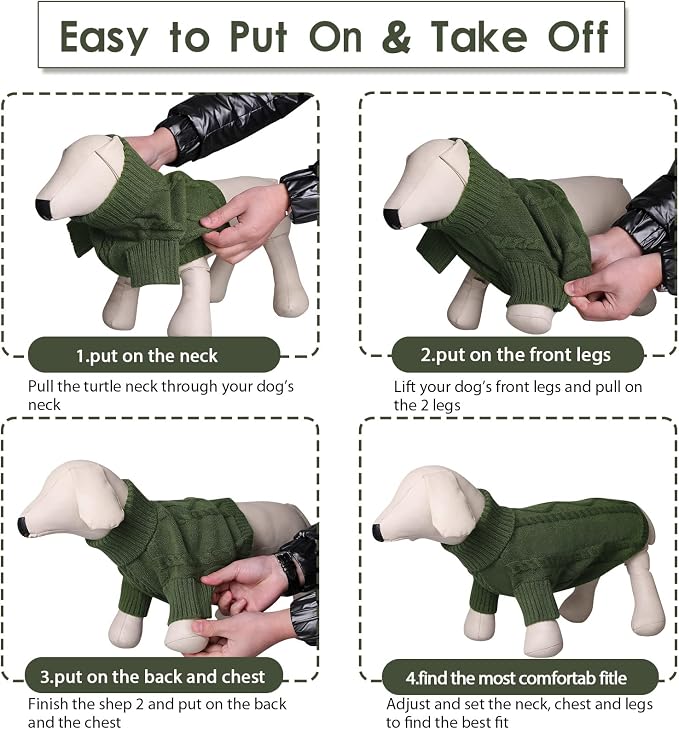 Queenmore Dog Sweater for Large Size Pet,Pitbull Dog Sweater,XXL Doggy Sweater for Labrador Retriever,Cold Weather Warm Knitted Pet Sweatershirt for Boy Girl Dogs (Army Green,2XL)