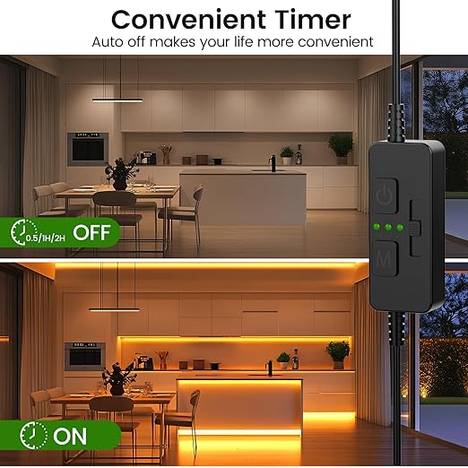 AIBOO Single Color Slider Dimmer with Timer - PWM 1pc DC 5V/12V/24V LED Controller, 36W Max, Slide Brightness Control & Auto-Off for LED Strip Lights, Closet, Counter, Aquarium Lighting (Black)