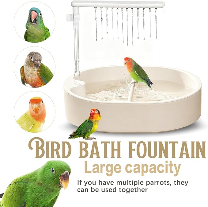Parrot Bathtub Bird Automatic Bath Shower,Large Bird Shower Fountain Indoor Bathtub with Running Water, Contains USB and Pump,for Pet Birds, African Grey, Cockatiel, Conure, Budgie, Lovebird(Beige)