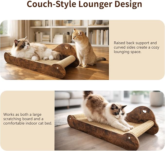 Upgraded Sisal Cat Scratcher Bed，28" Cozy Cat Couch Lounger for Indoor Cats, Long Heavy Duty Scratch Pad for Big Cats up to 40lbs, Modern Furniture Protector