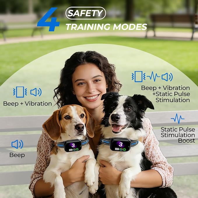 RPZ Smart Dog Bark Collar for Small Medium Large Dogs 8-150 Lbs, Blue | Rechargeable anti barking collar with bark count tracking, 4 training modes, 3 sensitivity levels and IP67 waterproof