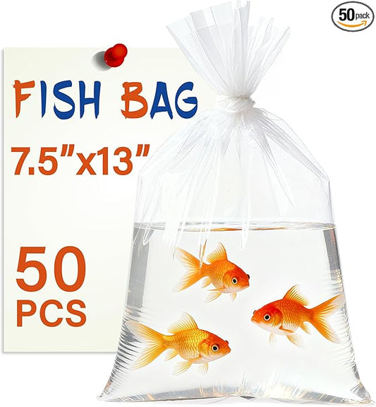 Live Fish Bags,Double Seal, Leak Proof, Heavy Duty for Aquarium Fish Shipping, Transportation, 50 Pack 7.5” x 13”