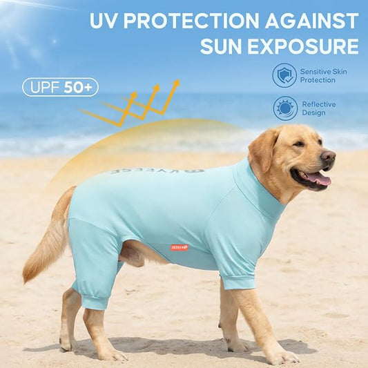 KYEESE UV Protection Dog Shirt, UPF 50+ Cooling Summer Jumpsuit for Large Dogs, Breathable Reflective Shedding Control Dog Sun Shirts, Quick-Dry Dogs Onesie Pet Clothes, Blue, 3XL