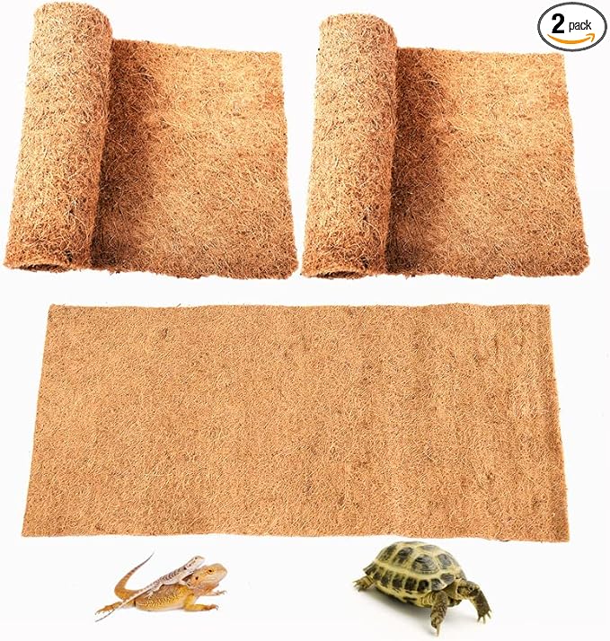 Reptile Carpet Natural Coconut Fiber, 36" x 18" Tortoise Carpet Mat for Pet Terrarium Liner, Reptile Bedding Supplies for Lizard, Snake, Chameleon, Turtle, Bearded Dragon (2 Pack)