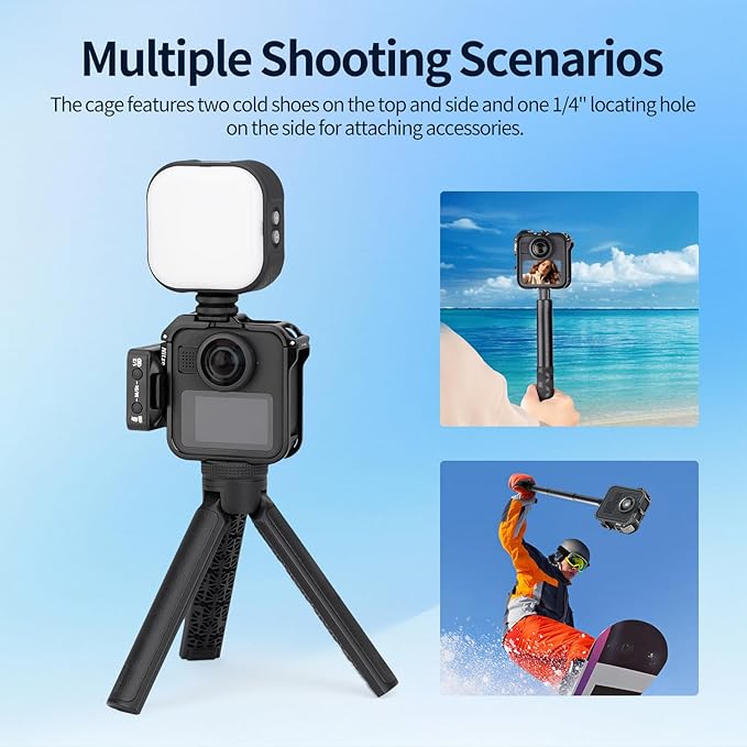 Nitze MAX2 Cage for GoPro MAX2 360 Action Camera, Aluminum Alloy Protective Cage with Built-in Cold Shoe and 1/4" Locating Hole - T-GP04A