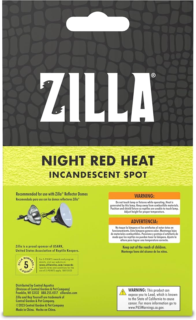 Zilla Reptile Terrarium Incandescent Heat Spot Bulb, Night Red, 150 Watts