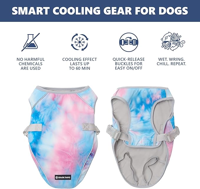 Spark Paws Dog Cooling Vest - SPF 50 UV Sun Protection - Summer Heat Relief Gear for Dogs, Lightweight, Evaporative Cooling - Dog Anxiety Relief Vest During Hot Days - Snowcone, Large