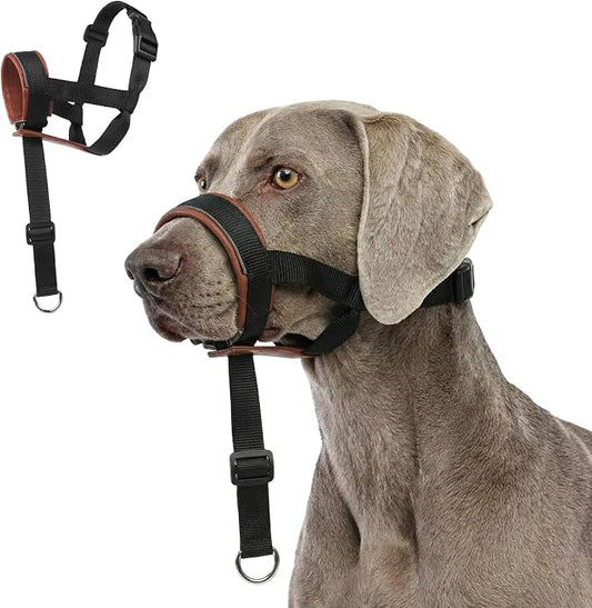 Dog Muzzle,Adjustable Loop Pets Muzzle Soft Leather Protect Skin Puppy Muzzles Prevent Biting Chewing Barking Allow Panting Drinking,Not Include Dog Collar (Brown, Medium)