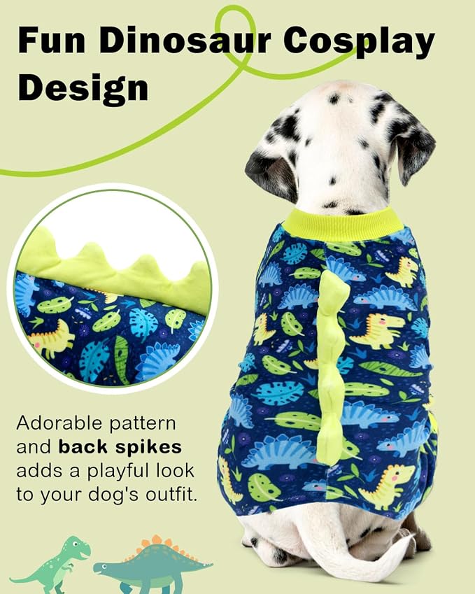 CuteBone Dinosaur Costume Dog Pajamas, Stretchy Spandex Crystal Velvet Sleepwear Coat for Small Dogs, Soft & Warm Pet Outfit Clothes for Cold Weather, Cozy Pullover Design COSP10S
