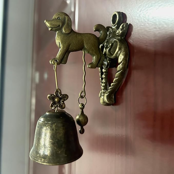 Vintage Metal Doorbell Animal Figure Decorative Doorbell Dog Shape Decoration Hanging Bell for Yard or Garden Decorative Retro Style Lovely Dog Hand Bell Antique Style Shopkeepers Door Bell