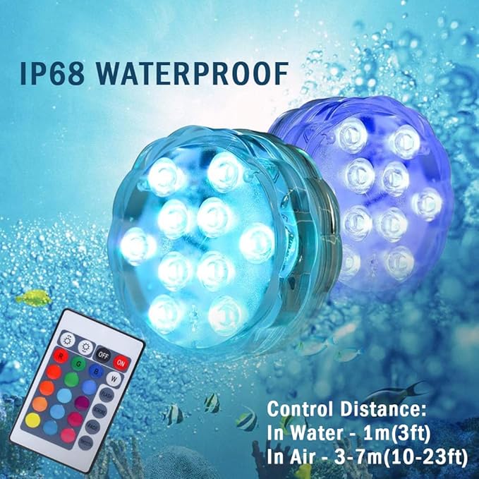 AquaMiracle Submersible LED Lights with Remote Waterproof Battery Operated, Multi Color Changing Hot Tub Lights for Shower, Pool, Pond, Aquarium, Bath, Party, Vase Decoration (2-Pack)