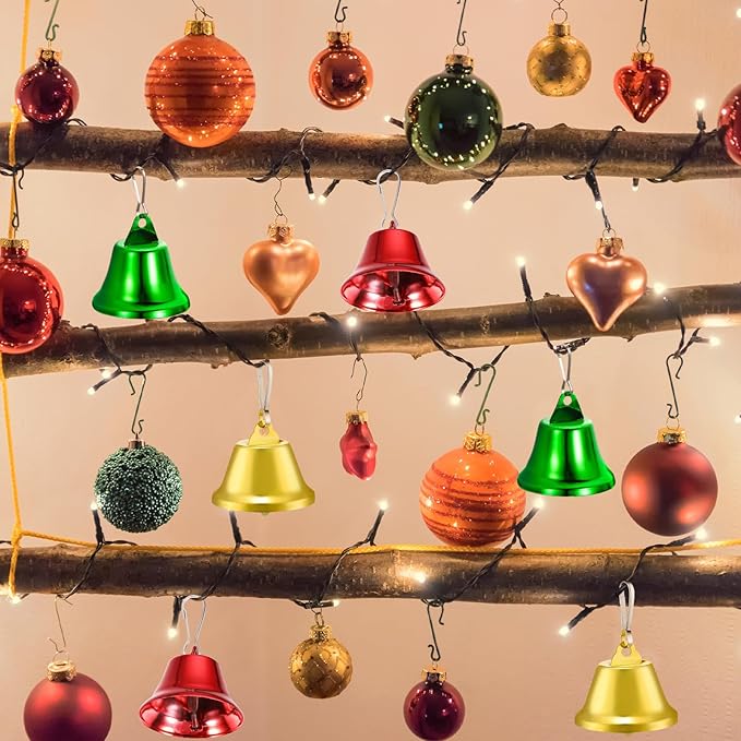 30 Pieces Craft Bells Small Brass Bells for Crafts Mini Vintage Bells with Spring Hooks Tiny for Hanging Wind Chimes Making Dog Training Doorbell Wedding Decor, 1.65 x 1.5 Inch(Red, Green, Gold)