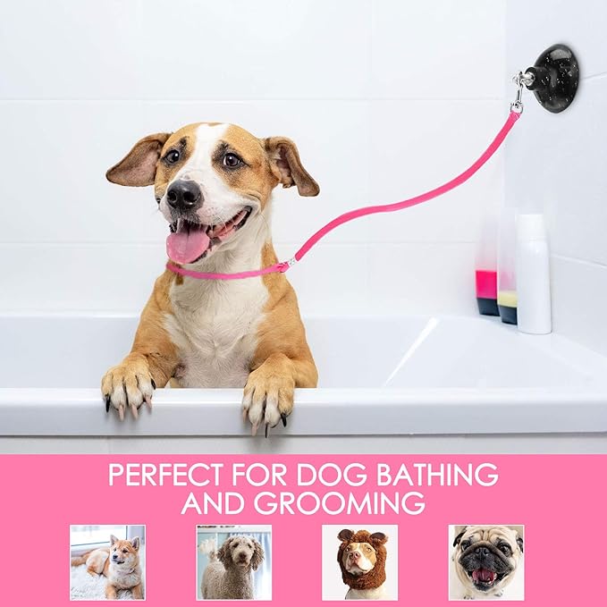 Frienda 4 Pcs Dog Bathing Tether with Suction Cup Cat Restraint for Bathing Dog Grooming Tub Restraint Loops Adjustable Cat Fixed Safety Rope for Pet Shower Grooming Helper(Blue Black Pink)
