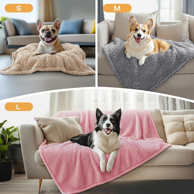 1 Pack 3 Calming Blankets Fluffy Premium Fleece Pet Blanket Soft Sherpa Throw for Dog Puppy Cat Beige/Pink/Grey Large (41" x31")