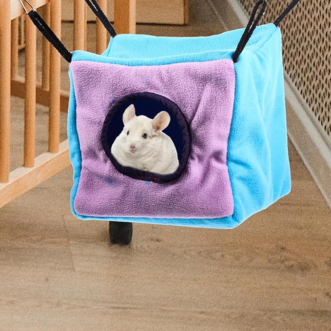 YARNOW Small Animals Cage Double-Layer Hanging Hammock with Cube Hideout, Soft Cotton Warm Bed for Squirrels, Ferrets, Hamsters, and Parrots, Comfortable Pet Sleeping Nest