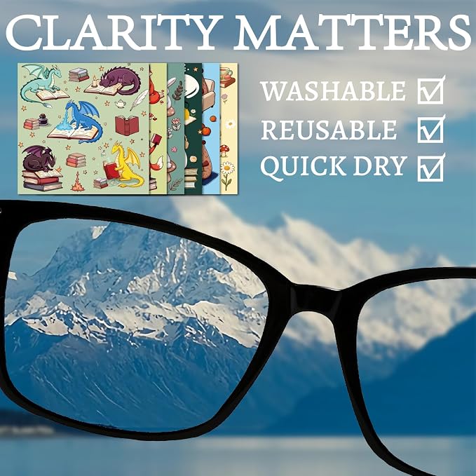 CREATCABIN 6Pcs Glasses Cleaning Cloth Microfiber Cleaning Cloths Reusable Thicken Soft Animal Book Eyeglasses Cleaner Wipes Washable for Eyeglasses Camera Lens Laptops Screens Phone Gift 6 x 6 Inch