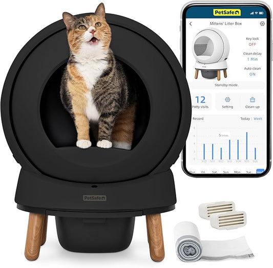 PetSafe ScoopFree SmartSpin Self-Cleaning Cat Litter Box, Black Advanced Odor Control, App Controlled with Health Monitoring, Works with Any Litter, Up to 2 Weeks of Hands-Free Cleaning