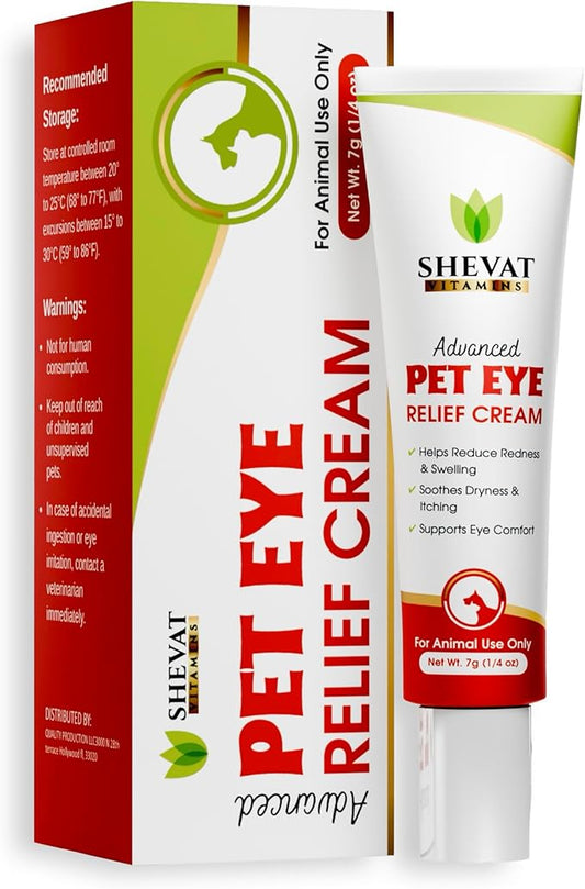 SHEVAT VITAMINS Pet Eye Relief Cream – Soothes Irritation & Moisturizes Dry Eyes – Dog Eye Cream, Cat Eye Ointment, and Pet Eye Care for Dogs, Cats & Horses – 7g Tube