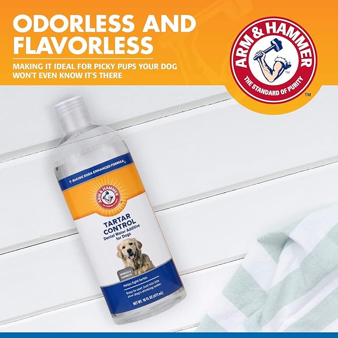 Arm & Hammer Clinical Care Dental Rinse for Adult Dogs, Odorless Flavorless Water Additive for Daily Plaque, Tartar, and Bad Breath Control, Baking Soda Enhanced Formula, 16 Fl Oz - 2 Pack