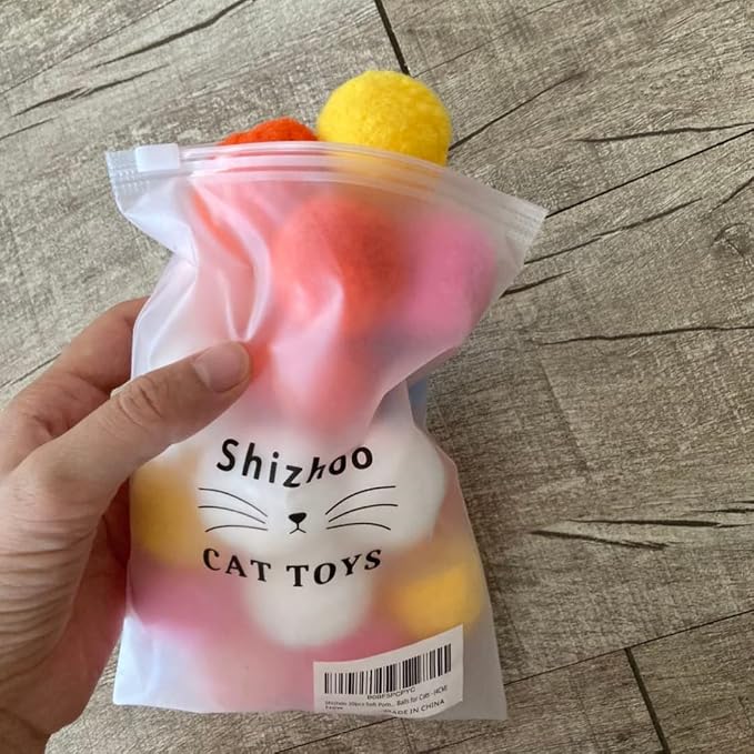 Premium Soft Pom Pom Balls for Kittens - Lightweight, Interactive, Assorted Colors - Plush Toy Balls for Kitten Training and Play - Pet Products for Cats (1.6 Inches 20 Balls)