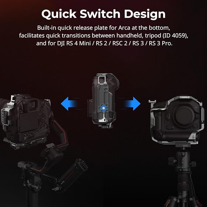 SmallRig Cage for Canon R1, Full-Cover R1 Cage with Detachable Cold Shoe Mount, Quick Release Plates for Arca, 1/4"-20 & 3/8"-16 for ARRI locating holes, Support Vertical and Horizontal Shooting- 5413