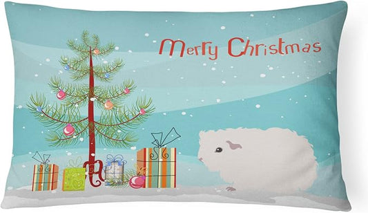 Caroline's Treasures CK4442PW1216 Merino Guinea Pig Merry Christmas Canvas Fabric Decorative Pillow Machine Washable, Indoor Outdoor Decorative Pillow for Couch, Bed or Patio, 12HX16W