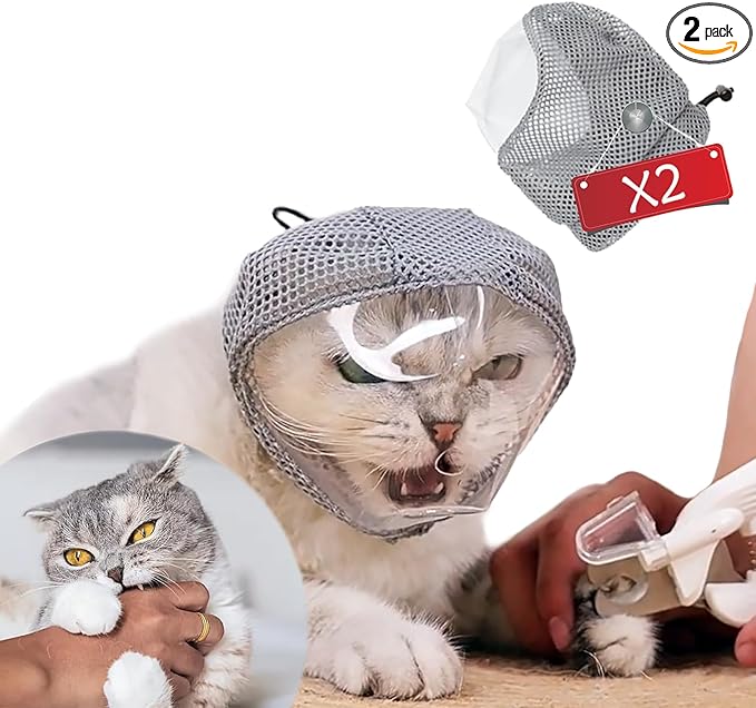 Cat Muzzle Adjustable Anti-Bite Head Cover - Breathable Grooming Mask for Nail Trimming, Bathing & Vet Injections, Safe Fit for Cats (S)