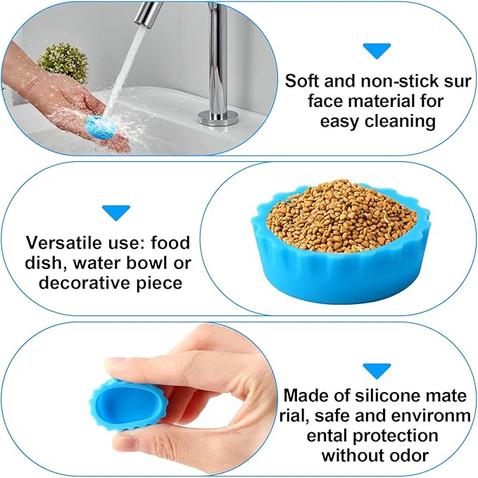 6 Pcs Crested Gecko Food and Water Bowl with 1 Spoon, Reptile Feeding Cups for Lizards, Isopods & Small Pets, Easy-Clean Silicone Set