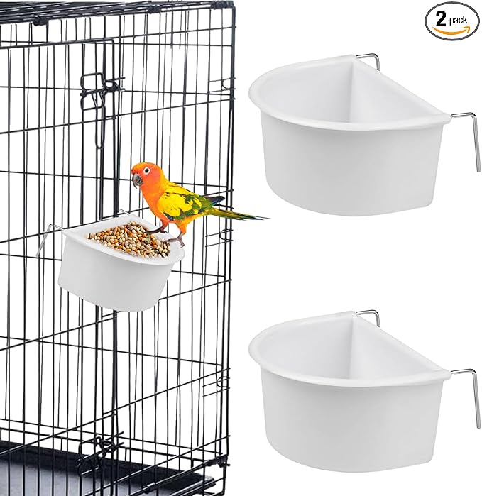 Bird Feeder, 2 Pcs Plastic Bird Food Feeder, Bird Water Cage Accessories, Hanging Bird Food Bowl Cups for Parrots Small Birds Pigeons Parakeet
