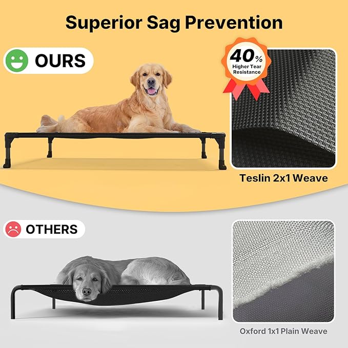 Veehoo Outdoor Elevated Dog Bed Large Sized Dogs, Large Cooling Raised Dog Cots Beds Training Platform Off Ground Hammock with Breathable Mesh, No-Slip Feet, 42"x30", Black