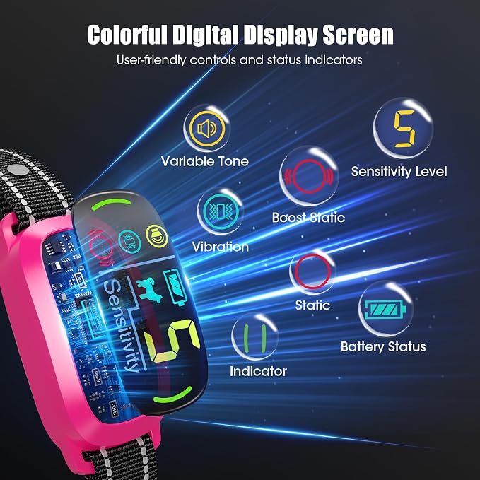 Smart AI Bark Collar for Large Medium Small Dogs, Anti Barking Device with 5 Work Modes, Exclusive Forced Bark-Stopping, Rechargeable IP67 Waterproof Bark Collar with 5 Sensitivity (Hot Pink)