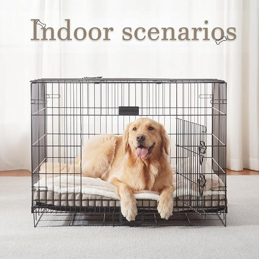 Dog Bed for Large Dogs, Dog Mattress with Pillow for Crate Kennel, Sofa pet Bed, Super Soft pet Bed for Medium, Jumbo, Small Dogs Breeds (Beige,Large:(36"x27"x3")