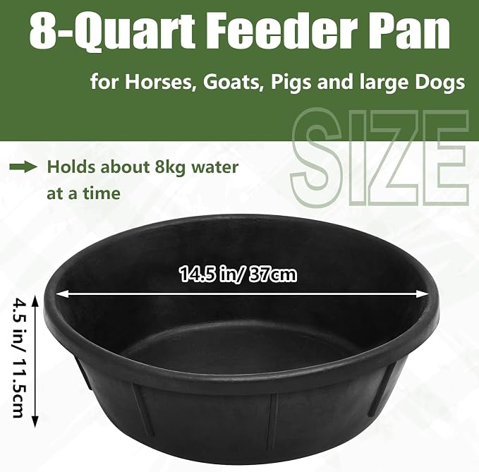 Sadnyy 5 Pcs 8 Quart/ 2 Gallon Rubber Feeder Pan, Rubber Feed Pan Utility Horse Feed Bucket Dog Bowl Horse Feeder for Cats Dogs Goats Chicken Dust Bath Container Animal Feeding, 14.57 x 4.5 inches