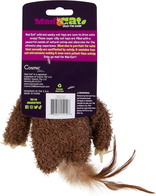 Mad Cat Sloth Kicker Crinkle Cat Toy with Catnip and Silvervine, in Brown | Rustling texture sparks energetic wrestling and playful sessions for felines, single piece made for solo fun time at home