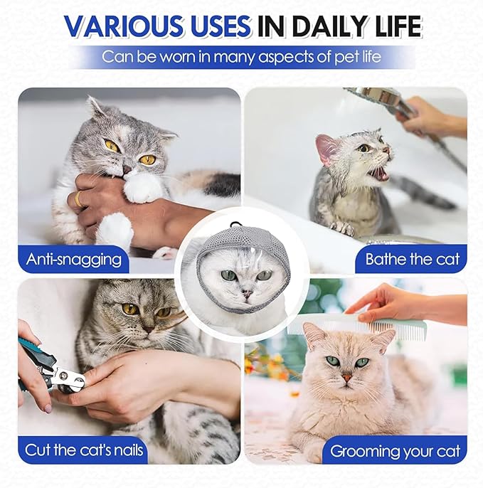 Cat Muzzle Adjustable Anti-Bite Head Cover - Breathable Grooming Mask for Nail Trimming, Bathing & Vet Injections, Safe Fit for Cats (S)