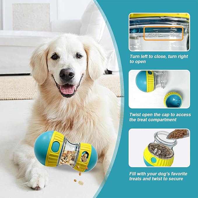 Interactive Dog Treat Dispensing Toy, Adjustable Puzzle Feeder Ball for Slow Feeding & Mental Stimulation, Rolling Enrichment Toy to Keep Dogs Busy Indoors (Blue)